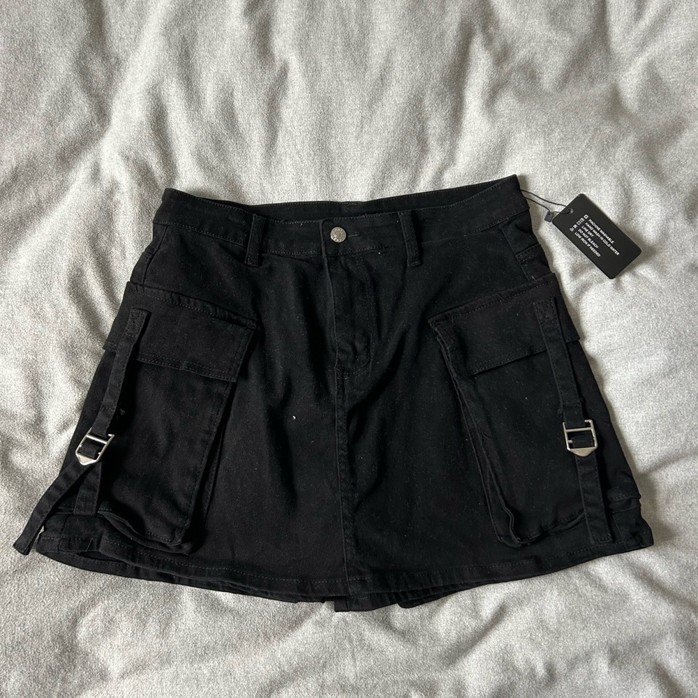 Black Mini Skort with Buckle Details
